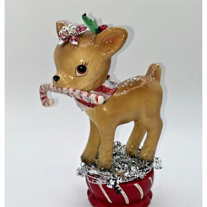 Retro Reindeer Holding Candy Cane Deer I'm holding this peppermint for Santa!